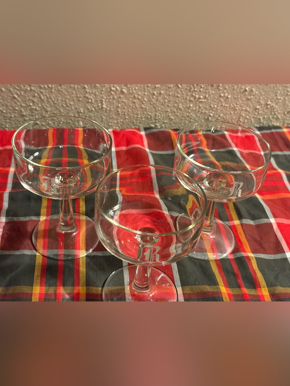 Monogrammed (R) Clear Glass Champagne Coupes - Set of 3